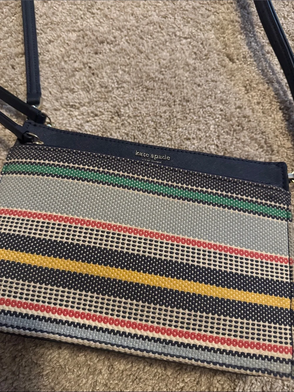 kate spade Navy Multi-Stripe Crossbody with Gold Hardware